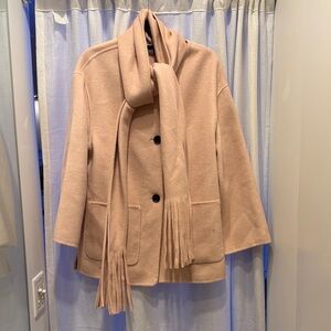 Elegant Pink Fringe Scarf Coat